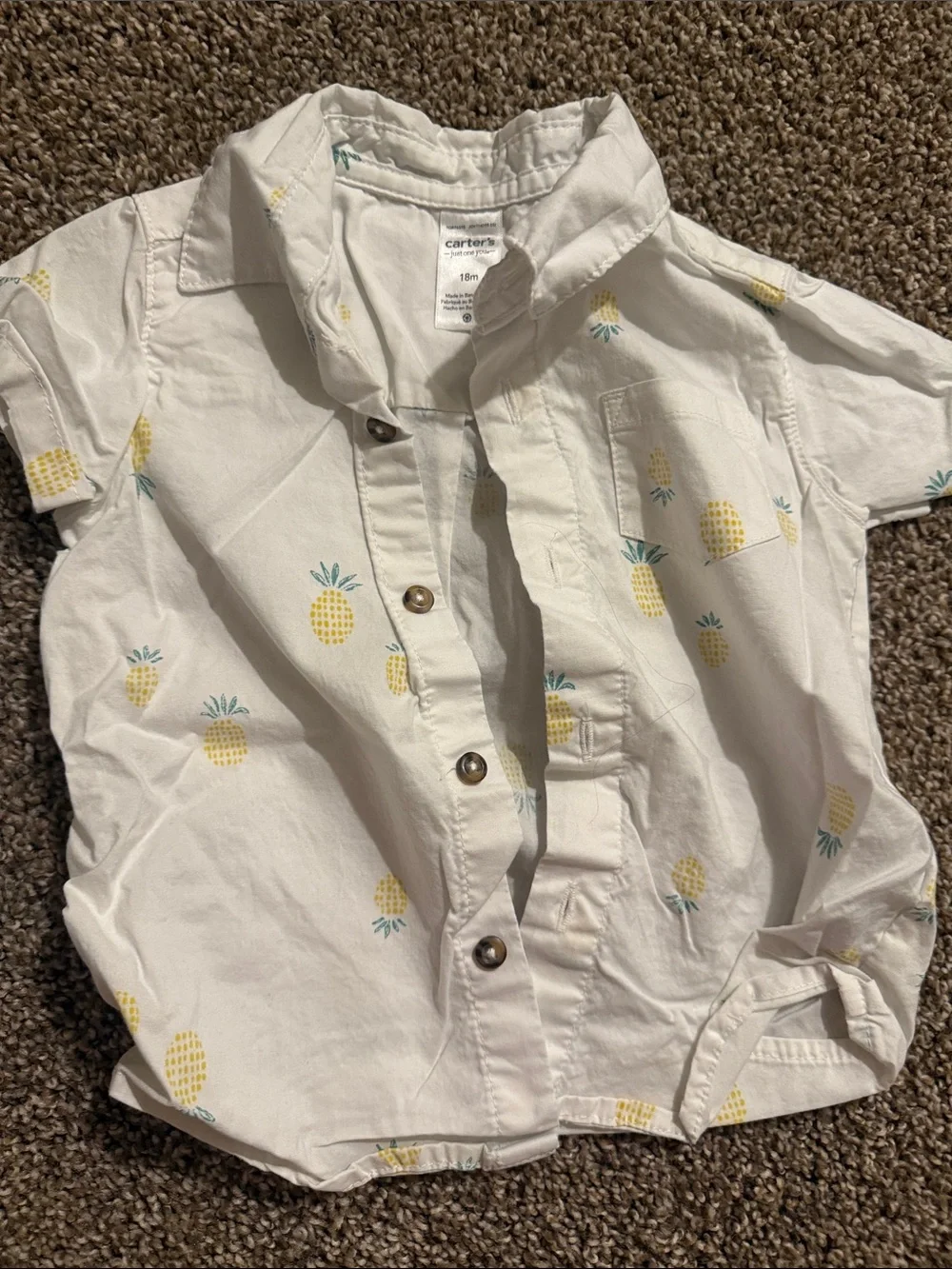 Carter's White Pineapple Print Short Sleeve Shirt for Kids 18 months